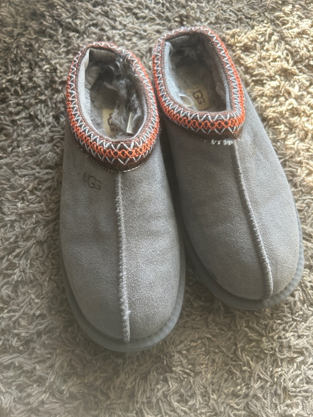 UGG Gray Suede Slip-On Slippers with Orange Accent